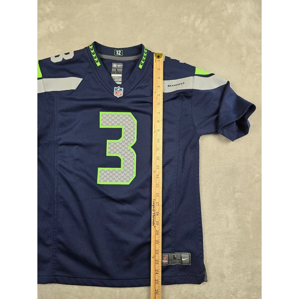 Nike Seattle Seahawks Jersey Kids Youth Large Blue Russell Wilson 3 On Field NFL